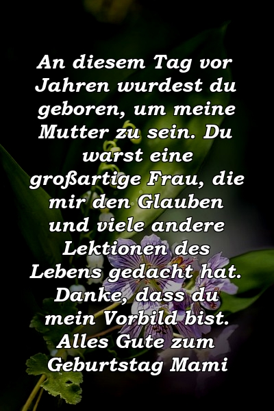 An diesem Tag vor Jahren wurdest du geboren, um meine Mutter zu sein. Du warst eine großartige Frau, die mir den Glauben und viele andere Lektionen des Lebens gedacht hat. Danke, dass du mein Vorbild bist. Alles Gute zum Geburtstag Mami