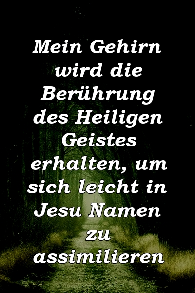 Mein Gehirn wird die Berührung des Heiligen Geistes erhalten, um sich leicht in Jesu Namen zu assimilieren