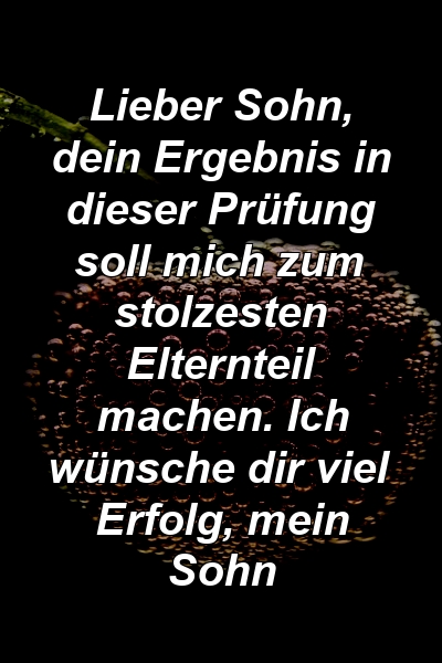 Lieber Sohn, dein Ergebnis in dieser Prüfung soll mich zum stolzesten Elternteil machen. Ich wünsche dir viel Erfolg, mein Sohn