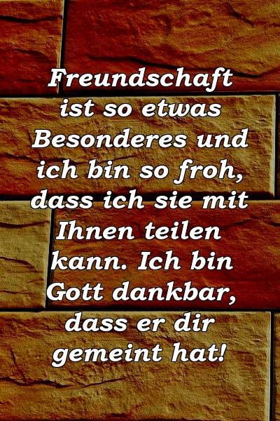 Freundschaft ist so etwas Besonderes und ich bin so froh, dass ich sie mit Ihnen teilen kann. Ich bin Gott dankbar, dass er dir gemeint hat!