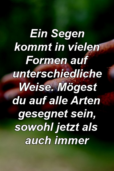 Ein Segen kommt in vielen Formen auf unterschiedliche Weise. Mögest du auf alle Arten gesegnet sein, sowohl jetzt als auch immer