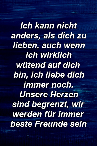 Ich kann nicht anders, als dich zu lieben, auch wenn ich wirklich wütend auf dich bin, ich liebe dich immer noch. Unsere Herzen sind begrenzt, wir werden für immer beste Freunde sein