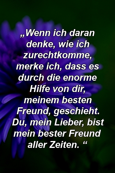 „Wenn ich daran denke, wie ich zurechtkomme, merke ich, dass es durch die enorme Hilfe von dir, meinem besten Freund, geschieht. Du, mein Lieber, bist mein bester Freund aller Zeiten. “