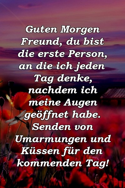 Guten Morgen Freund, du bist die erste Person, an die ich jeden Tag denke, nachdem ich meine Augen geöffnet habe. Senden von Umarmungen und Küssen für den kommenden Tag!