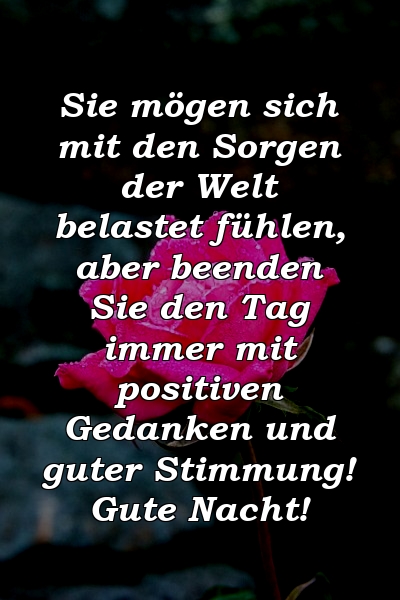 Sie mögen sich mit den Sorgen der Welt belastet fühlen, aber beenden Sie den Tag immer mit positiven Gedanken und guter Stimmung! Gute Nacht!