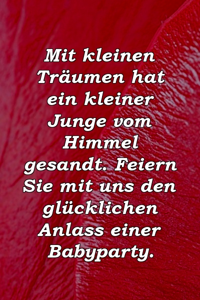 Mit kleinen Träumen hat ein kleiner Junge vom Himmel gesandt. Feiern Sie mit uns den glücklichen Anlass einer Babyparty.