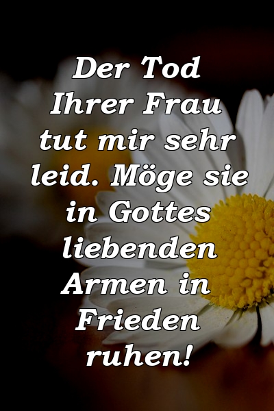 Der Tod Ihrer Frau tut mir sehr leid. Möge sie in Gottes liebenden Armen in Frieden ruhen!