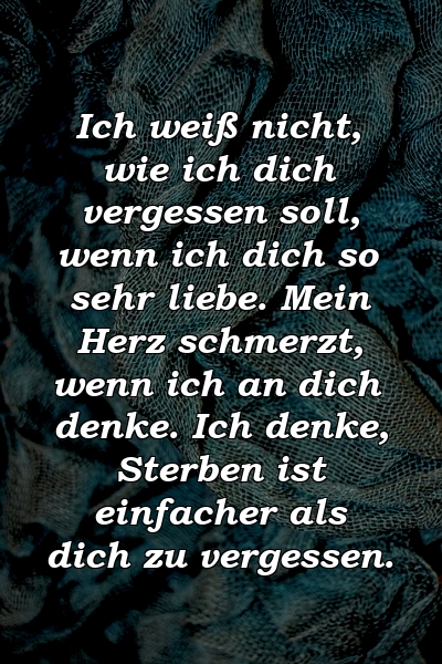 Ich weiß nicht, wie ich dich vergessen soll, wenn ich dich so sehr liebe. Mein Herz schmerzt, wenn ich an dich denke. Ich denke, Sterben ist einfacher als dich zu vergessen.