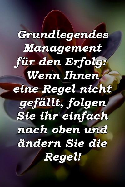 Grundlegendes Management für den Erfolg: Wenn Ihnen eine Regel nicht gefällt, folgen Sie ihr einfach nach oben und ändern Sie die Regel!