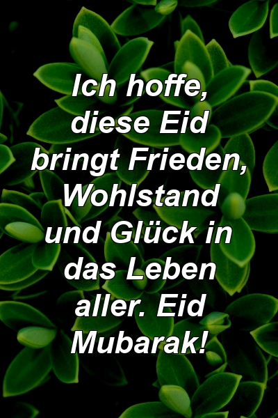 Ich hoffe, diese Eid bringt Frieden, Wohlstand und Glück in das Leben aller. Eid Mubarak!