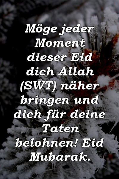 Möge jeder Moment dieser Eid dich Allah (SWT) näher bringen und dich für deine Taten belohnen! Eid Mubarak.