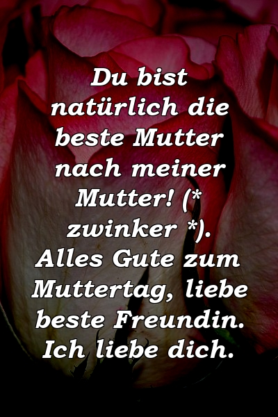 Du bist natürlich die beste Mutter nach meiner Mutter! (* zwinker *). Alles Gute zum Muttertag, liebe beste Freundin. Ich liebe dich.