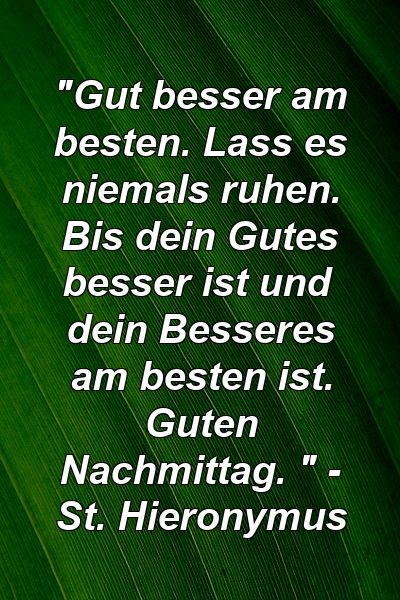 "Gut besser am besten. Lass es niemals ruhen. Bis dein Gutes besser ist und dein Besseres am besten ist. Guten Nachmittag. " - St. Hieronymus