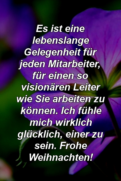 Es ist eine lebenslange Gelegenheit für jeden Mitarbeiter, für einen so visionären Leiter wie Sie arbeiten zu können. Ich fühle mich wirklich glücklich, einer zu sein. Frohe Weihnachten!