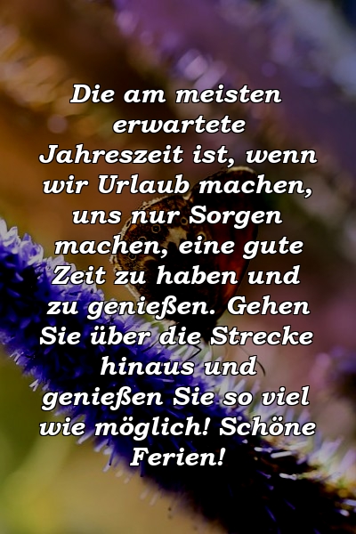 Die am meisten erwartete Jahreszeit ist, wenn wir Urlaub machen, uns nur Sorgen machen, eine gute Zeit zu haben und zu genießen. Gehen Sie über die Strecke hinaus und genießen Sie so viel wie möglich! Schöne Ferien!