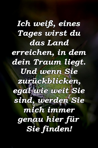 Ich weiß, eines Tages wirst du das Land erreichen, in dem dein Traum liegt. Und wenn Sie zurückblicken, egal wie weit Sie sind, werden Sie mich immer genau hier für Sie finden!