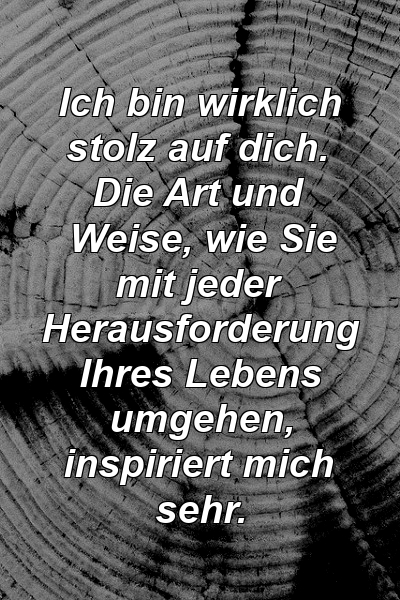 Ich bin wirklich stolz auf dich. Die Art und Weise, wie Sie mit jeder Herausforderung Ihres Lebens umgehen, inspiriert mich sehr.