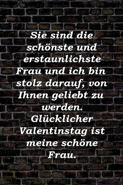 Sie sind die schönste und erstaunlichste Frau und ich bin stolz darauf, von Ihnen geliebt zu werden. Glücklicher Valentinstag ist meine schöne Frau.