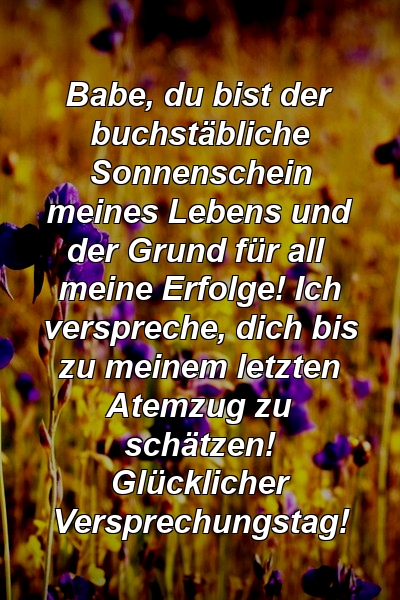 Babe, du bist der buchstäbliche Sonnenschein meines Lebens und der Grund für all meine Erfolge! Ich verspreche, dich bis zu meinem letzten Atemzug zu schätzen! Glücklicher Versprechungstag!