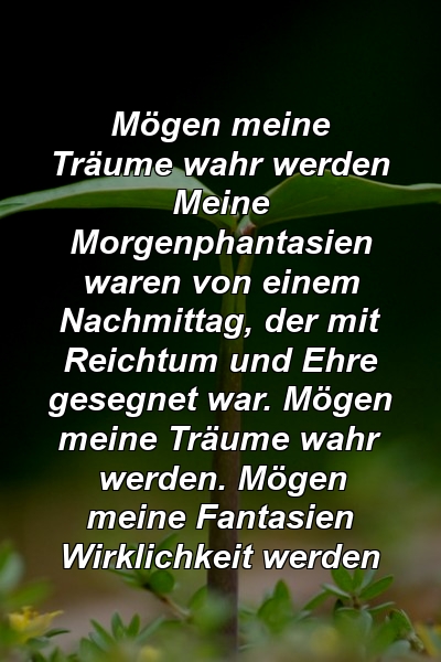 Mögen meine Träume wahr werden Meine Morgenphantasien waren von einem Nachmittag, der mit Reichtum und Ehre gesegnet war. Mögen meine Träume wahr werden. Mögen meine Fantasien Wirklichkeit werden