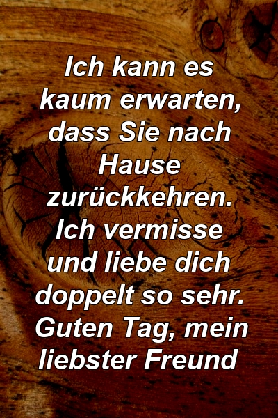 Ich kann es kaum erwarten, dass Sie nach Hause zurückkehren. Ich vermisse und liebe dich doppelt so sehr. Guten Tag, mein liebster Freund