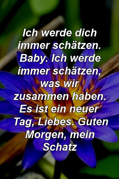 Ich werde dich immer schätzen. Baby. Ich werde immer schätzen, was wir zusammen haben. Es ist ein neuer Tag, Liebes. Guten Morgen, mein Schatz