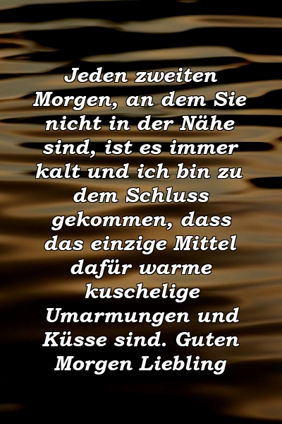 Jeden zweiten Morgen, an dem Sie nicht in der Nähe sind, ist es immer kalt und ich bin zu dem Schluss gekommen, dass das einzige Mittel dafür warme kuschelige Umarmungen und Küsse sind. Guten Morgen Liebling