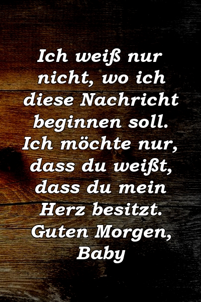 Ich weiß nur nicht, wo ich diese Nachricht beginnen soll. Ich möchte nur, dass du weißt, dass du mein Herz besitzt. Guten Morgen, Baby