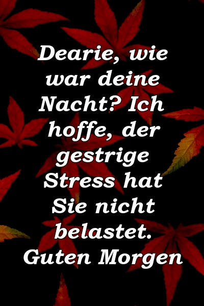 Dearie, wie war deine Nacht? Ich hoffe, der gestrige Stress hat Sie nicht belastet. Guten Morgen