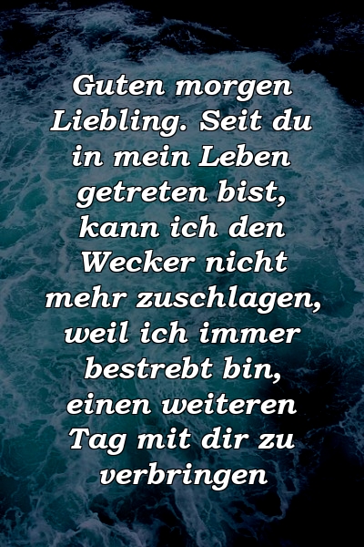 Guten morgen Liebling. Seit du in mein Leben getreten bist, kann ich den Wecker nicht mehr zuschlagen, weil ich immer bestrebt bin, einen weiteren Tag mit dir zu verbringen