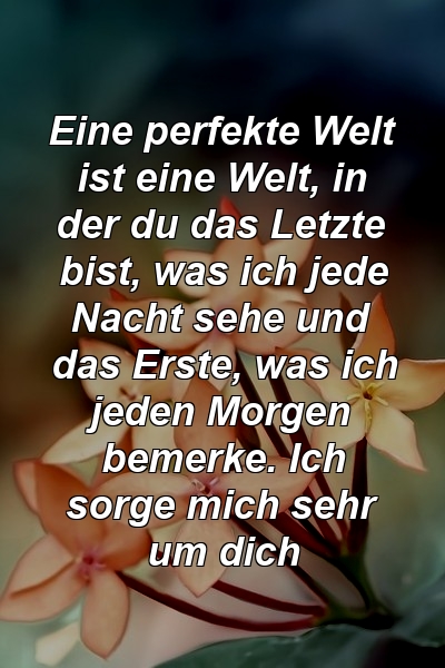 Eine perfekte Welt ist eine Welt, in der du das Letzte bist, was ich jede Nacht sehe und das Erste, was ich jeden Morgen bemerke. Ich sorge mich sehr um dich