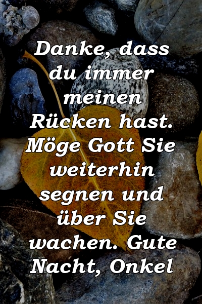 Danke, dass du immer meinen Rücken hast. Möge Gott Sie weiterhin segnen und über Sie wachen. Gute Nacht, Onkel