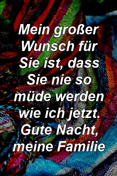 Mein großer Wunsch für Sie ist, dass Sie nie so müde werden wie ich jetzt. Gute Nacht, meine Familie