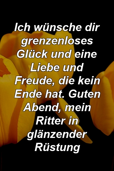 Ich wünsche dir grenzenloses Glück und eine Liebe und Freude, die kein Ende hat. Guten Abend, mein Ritter in glänzender Rüstung