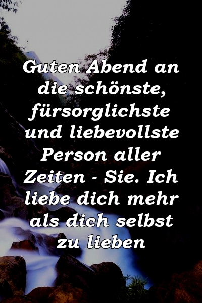 Guten Abend an die schönste, fürsorglichste und liebevollste Person aller Zeiten - Sie. Ich liebe dich mehr als dich selbst zu lieben