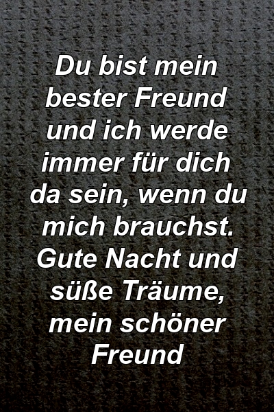 Du bist mein bester Freund und ich werde immer für dich da sein, wenn du mich brauchst. Gute Nacht und süße Träume, mein schöner Freund