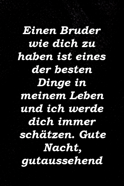 Einen Bruder wie dich zu haben ist eines der besten Dinge in meinem Leben und ich werde dich immer schätzen. Gute Nacht, gutaussehend