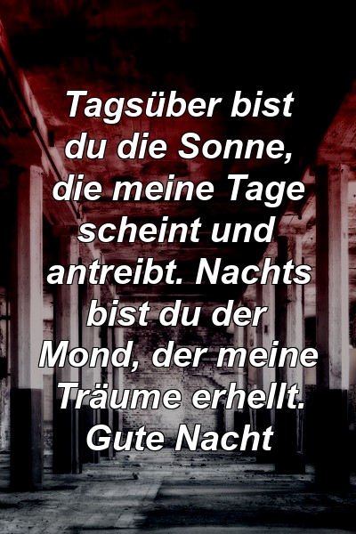 Tagsüber bist du die Sonne, die meine Tage scheint und antreibt. Nachts bist du der Mond, der meine Träume erhellt. Gute Nacht