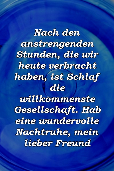 Nach den anstrengenden Stunden, die wir heute verbracht haben, ist Schlaf die willkommenste Gesellschaft. Hab eine wundervolle Nachtruhe, mein lieber Freund