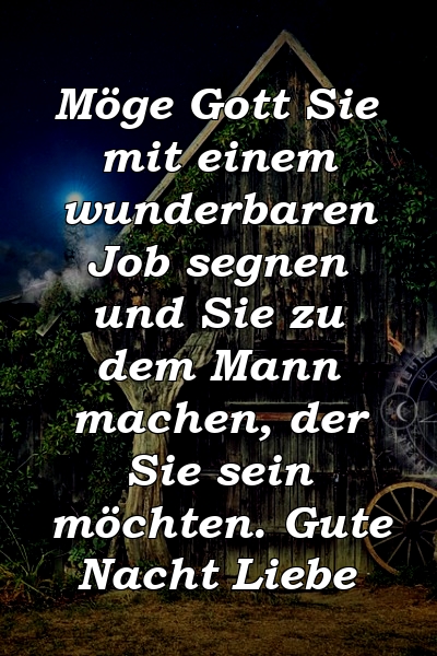 Möge Gott Sie mit einem wunderbaren Job segnen und Sie zu dem Mann machen, der Sie sein möchten. Gute Nacht Liebe