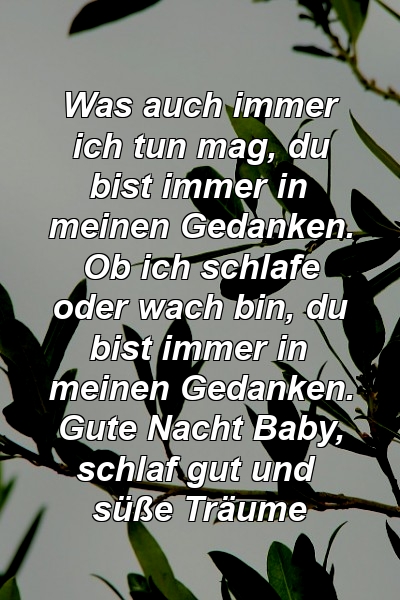 Was auch immer ich tun mag, du bist immer in meinen Gedanken. Ob ich schlafe oder wach bin, du bist immer in meinen Gedanken. Gute Nacht Baby, schlaf gut und süße Träume