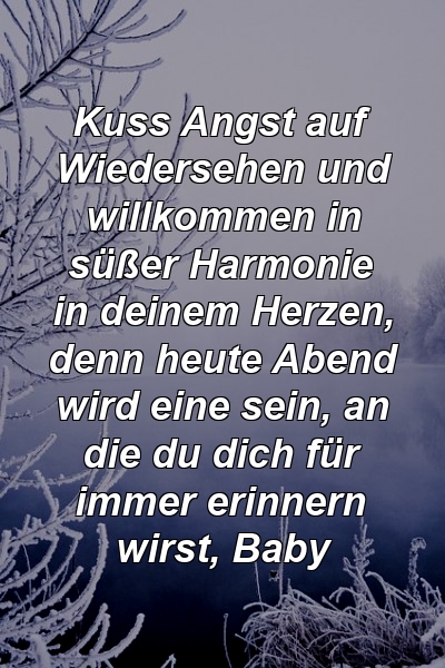 Kuss Angst auf Wiedersehen und willkommen in süßer Harmonie in deinem Herzen, denn heute Abend wird eine sein, an die du dich für immer erinnern wirst, Baby