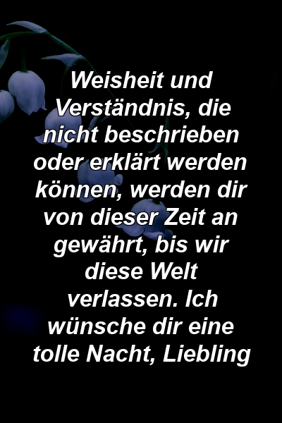 Weisheit und Verständnis, die nicht beschrieben oder erklärt werden können, werden dir von dieser Zeit an gewährt, bis wir diese Welt verlassen. Ich wünsche dir eine tolle Nacht, Liebling