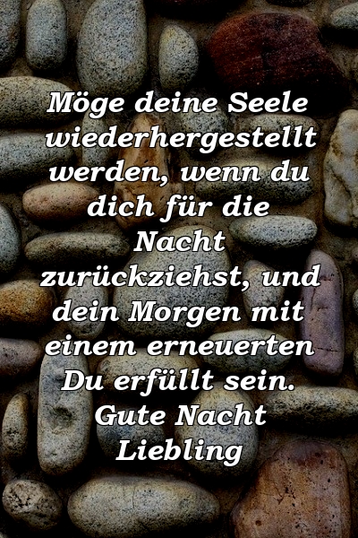 Möge deine Seele wiederhergestellt werden, wenn du dich für die Nacht zurückziehst, und dein Morgen mit einem erneuerten Du erfüllt sein. Gute Nacht Liebling