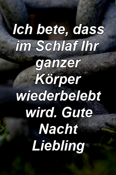 Ich bete, dass im Schlaf Ihr ganzer Körper wiederbelebt wird. Gute Nacht Liebling