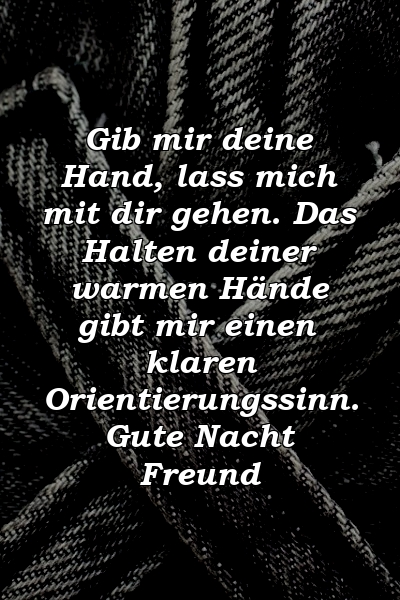 Gib mir deine Hand, lass mich mit dir gehen. Das Halten deiner warmen Hände gibt mir einen klaren Orientierungssinn. Gute Nacht Freund