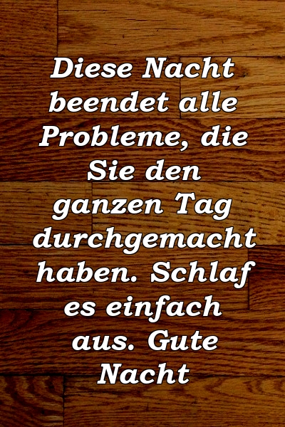 Diese Nacht beendet alle Probleme, die Sie den ganzen Tag durchgemacht haben. Schlaf es einfach aus. Gute Nacht