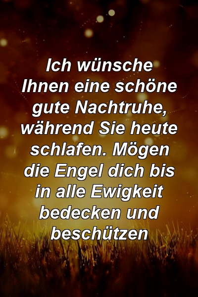 Ich wünsche Ihnen eine schöne gute Nachtruhe, während Sie heute schlafen. Mögen die Engel dich bis in alle Ewigkeit bedecken und beschützen