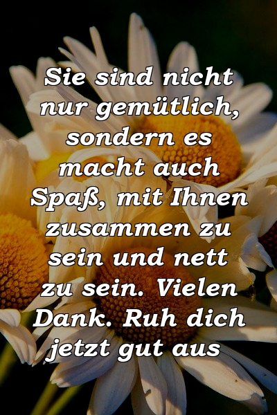 Sie sind nicht nur gemütlich, sondern es macht auch Spaß, mit Ihnen zusammen zu sein und nett zu sein. Vielen Dank. Ruh dich jetzt gut aus