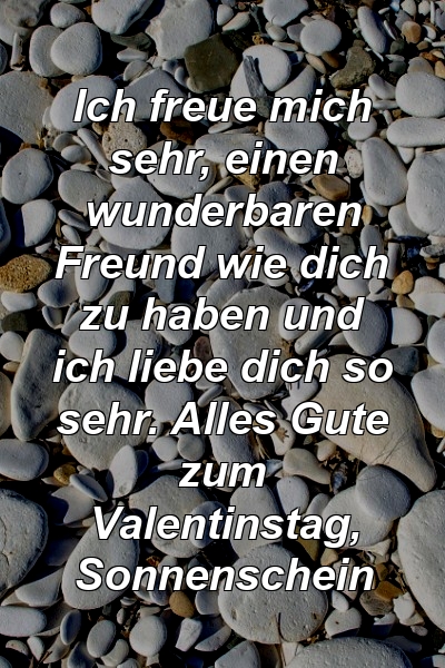 Ich freue mich sehr, einen wunderbaren Freund wie dich zu haben und ich liebe dich so sehr. Alles Gute zum Valentinstag, Sonnenschein